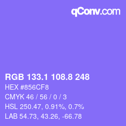 カラーコード: RGB 133.1 108.8 248 | qconv.com