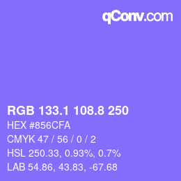 カラーコード: RGB 133.1 108.8 250 | qconv.com
