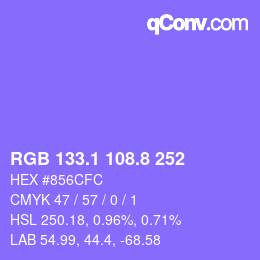 カラーコード: RGB 133.1 108.8 252 | qconv.com