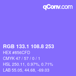 カラーコード: RGB 133.1 108.8 253 | qconv.com