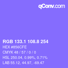 カラーコード: RGB 133.1 108.8 254 | qconv.com