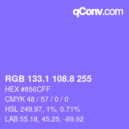 カラーコード: RGB 133.1 108.8 255 | qconv.com