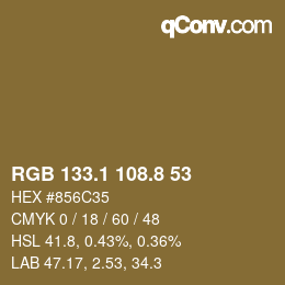 Color code: RGB 133.1 108.8 53 | qconv.com