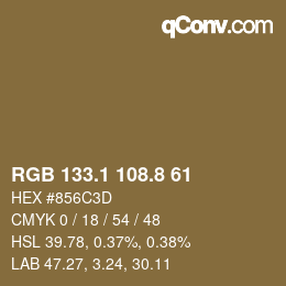 Color code: RGB 133.1 108.8 61 | qconv.com