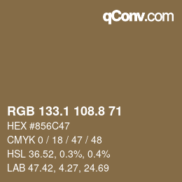 Color code: RGB 133.1 108.8 71 | qconv.com