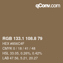 カラーコード: RGB 133.1 108.8 79 | qconv.com
