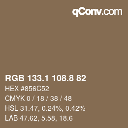 Color code: RGB 133.1 108.8 82 | qconv.com