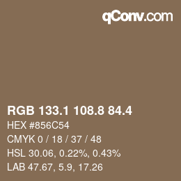 カラーコード: RGB 133.1 108.8 84.4 | qconv.com