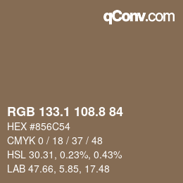 Color code: RGB 133.1 108.8 84 | qconv.com