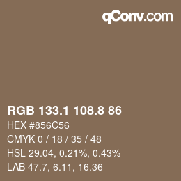 Color code: RGB 133.1 108.8 86 | qconv.com