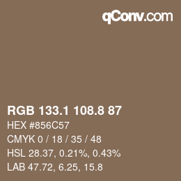 Color code: RGB 133.1 108.8 87 | qconv.com