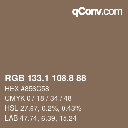 Color code: RGB 133.1 108.8 88 | qconv.com
