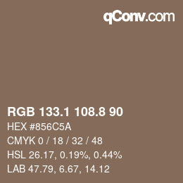 Color code: RGB 133.1 108.8 90 | qconv.com