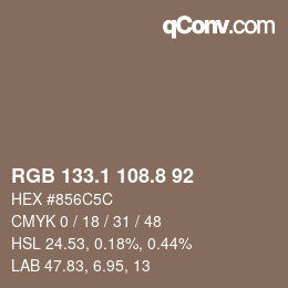 Color code: RGB 133.1 108.8 92 | qconv.com