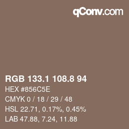Color code: RGB 133.1 108.8 94 | qconv.com