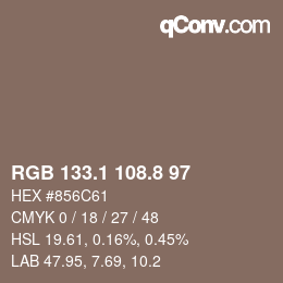 Color code: RGB 133.1 108.8 97 | qconv.com