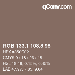 Color code: RGB 133.1 108.8 98 | qconv.com