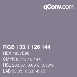 カラーコード: RGB 133.1 126 144 | qconv.com