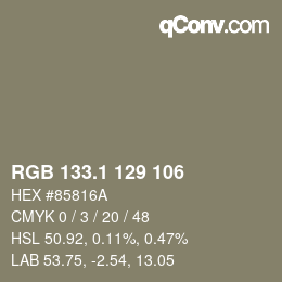 Color code: RGB 133.1 129 106 | qconv.com