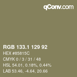 Color code: RGB 133.1 129 92 | qconv.com