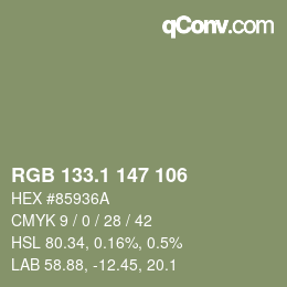 Color code: RGB 133.1 147 106 | qconv.com