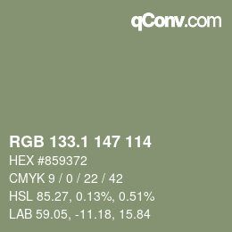 カラーコード: RGB 133.1 147 114 | qconv.com