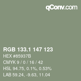 カラーコード: RGB 133.1 147 123 | qconv.com