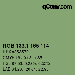 カラーコード: RGB 133.1 165 114 | qconv.com