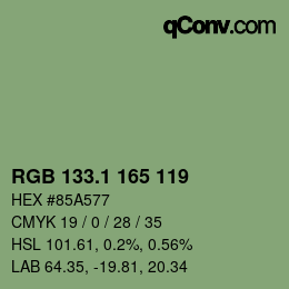 カラーコード: RGB 133.1 165 119 | qconv.com