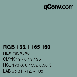 Color code: RGB 133.1 165 160 | qconv.com