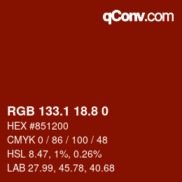 Color code: RGB 133.1 18.8 0 | qconv.com
