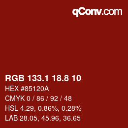 カラーコード: RGB 133.1 18.8 10 | qconv.com