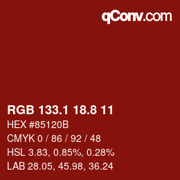 カラーコード: RGB 133.1 18.8 11 | qconv.com