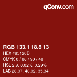 カラーコード: RGB 133.1 18.8 13 | qconv.com