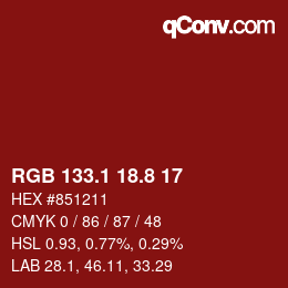 カラーコード: RGB 133.1 18.8 17 | qconv.com