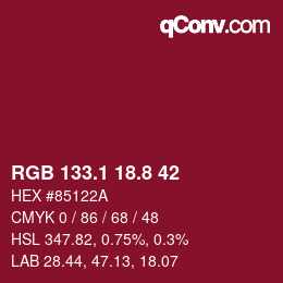 カラーコード: RGB 133.1 18.8 42 | qconv.com