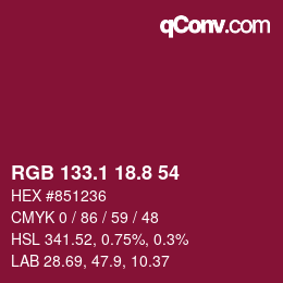 カラーコード: RGB 133.1 18.8 54 | qconv.com