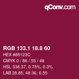 カラーコード: RGB 133.1 18.8 60 | qconv.com