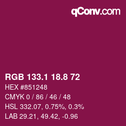 カラーコード: RGB 133.1 18.8 72 | qconv.com