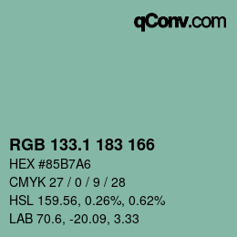 カラーコード: RGB 133.1 183 166 | qconv.com