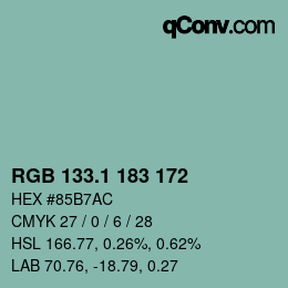 Color code: RGB 133.1 183 172 | qconv.com