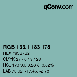 カラーコード: RGB 133.1 183 178 | qconv.com