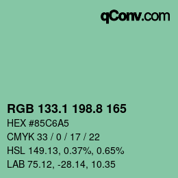 カラーコード: RGB 133.1 198.8 165 | qconv.com