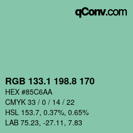 カラーコード: RGB 133.1 198.8 170 | qconv.com