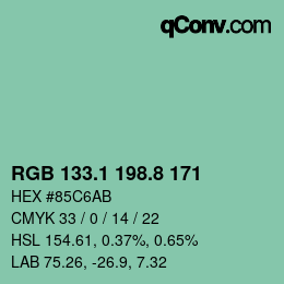 カラーコード: RGB 133.1 198.8 171 | qconv.com
