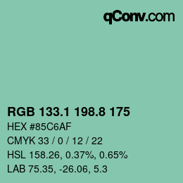 カラーコード: RGB 133.1 198.8 175 | qconv.com
