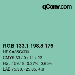 カラーコード: RGB 133.1 198.8 176 | qconv.com