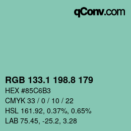 カラーコード: RGB 133.1 198.8 179 | qconv.com