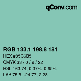 カラーコード: RGB 133.1 198.8 181 | qconv.com