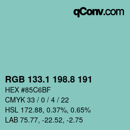 Color code: RGB 133.1 198.8 191 | qconv.com